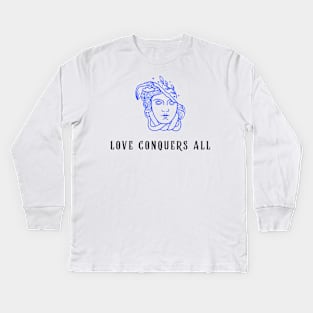 woman statue with poetry phrase "Love conquers all" Kids Long Sleeve T-Shirt